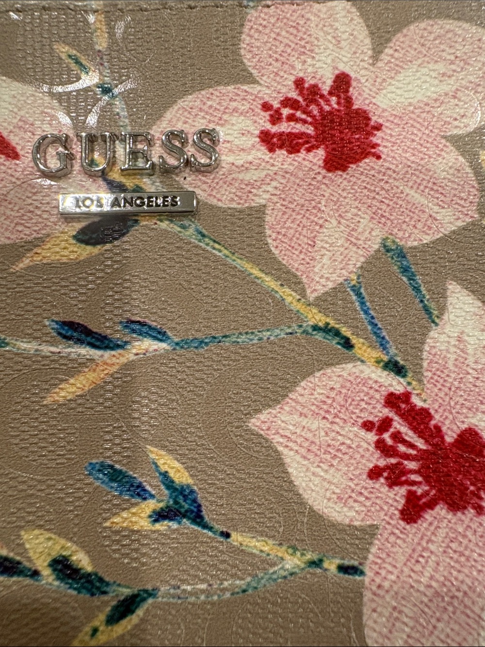 New Guess Floral Clutch in Beige, Pink, Red and Blue